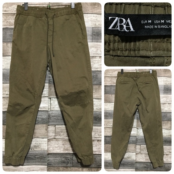 Zara Chino Joggers Pants Men’s M Green Tapered Drawstring (Inseam 27) - Picture 1 of 10